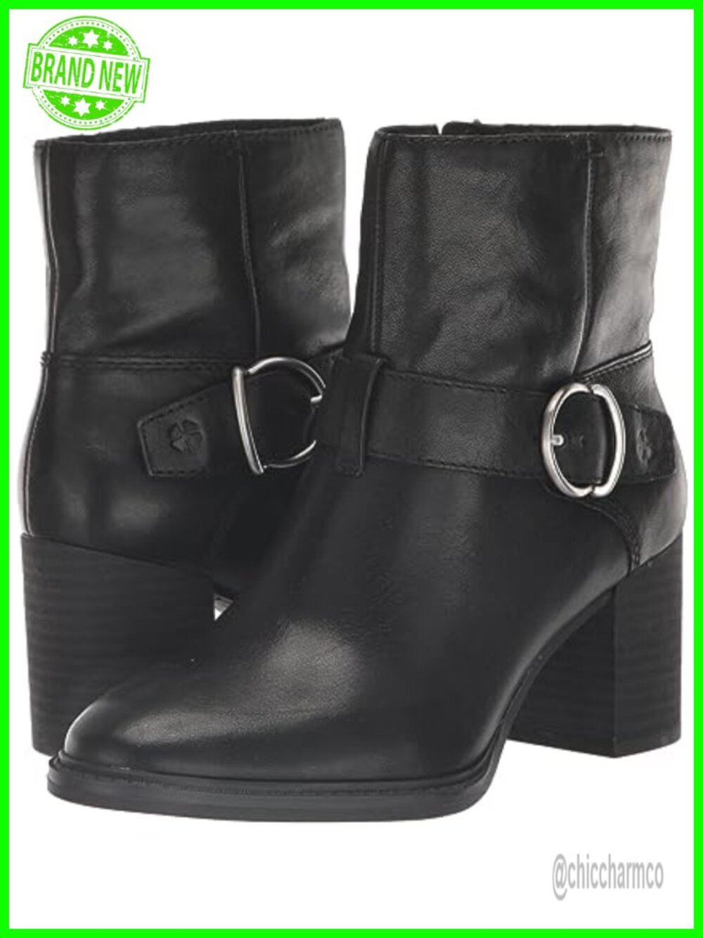 Lucky Brand Achelle Leather Ankle Bootie Almond Toe Stacked Heel